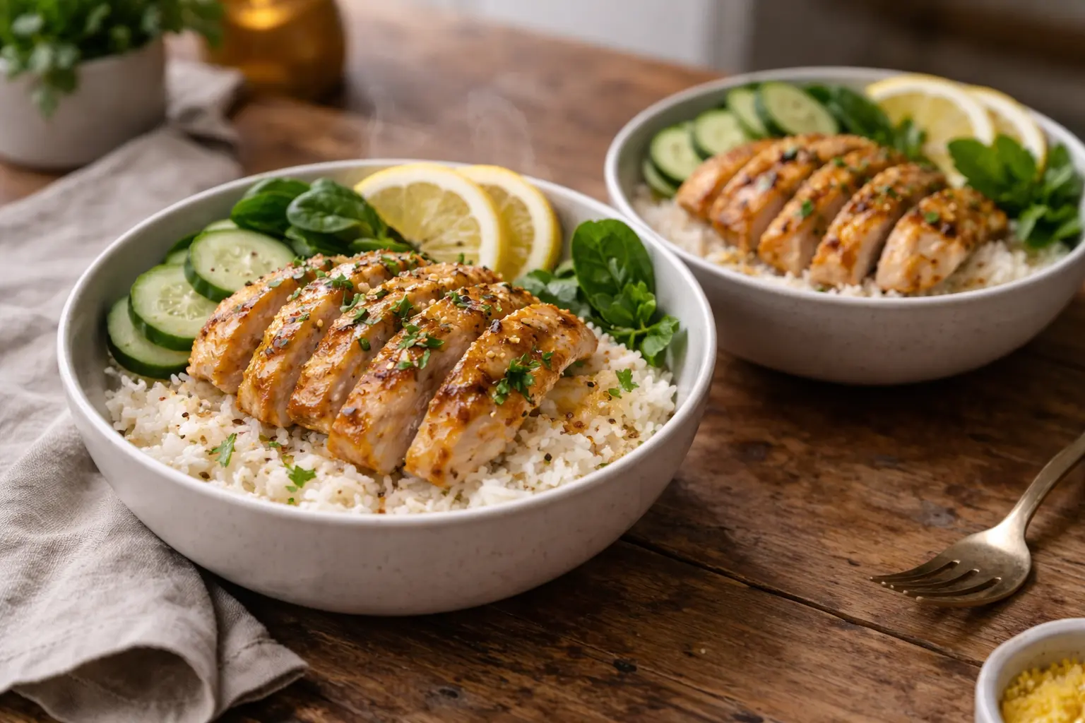 Lemon Garlic Chicken Rice Bowls