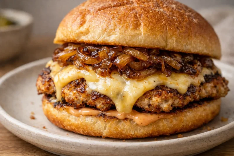High-Protein Chicken Cheese Melt Smash Burger At Home