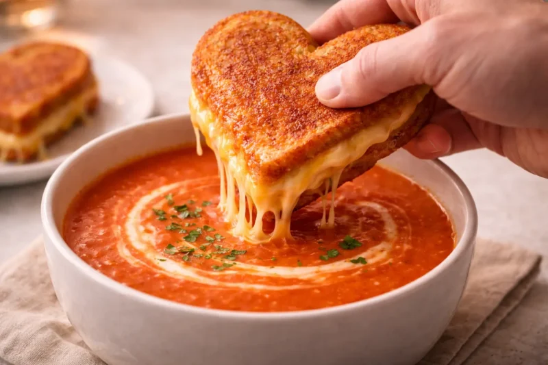 30-Minute Heart Shaped Grilled Cheese and Tomato Soup for Valentine Couples