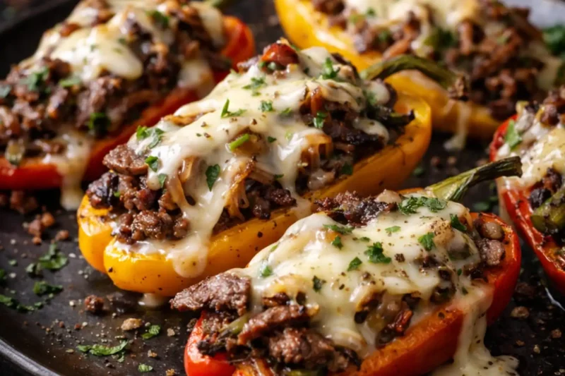 High-Protein Philly Cheesesteak Stuffed Sweet Peppers Easy Low-Carb Dinner